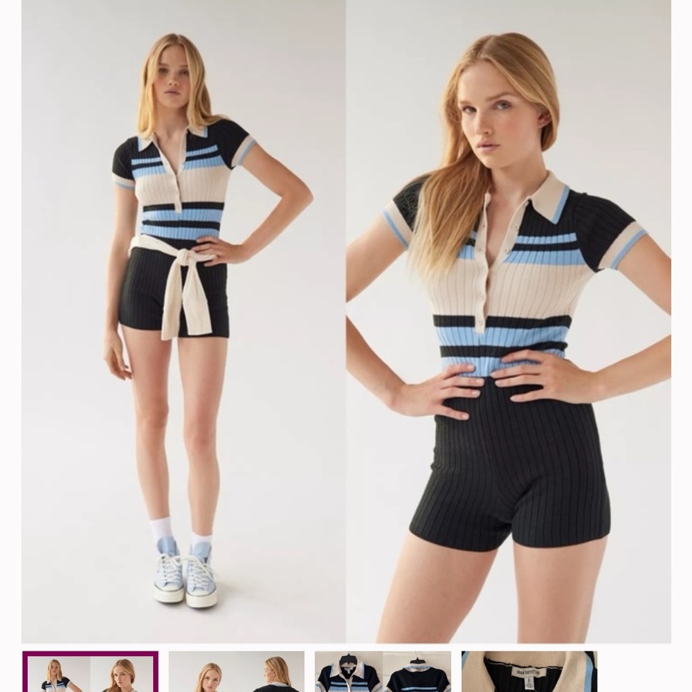 Urban Outfitters Blue Striped Knit Romper
